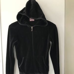 Courture Black Velour full zip hoodie. size small